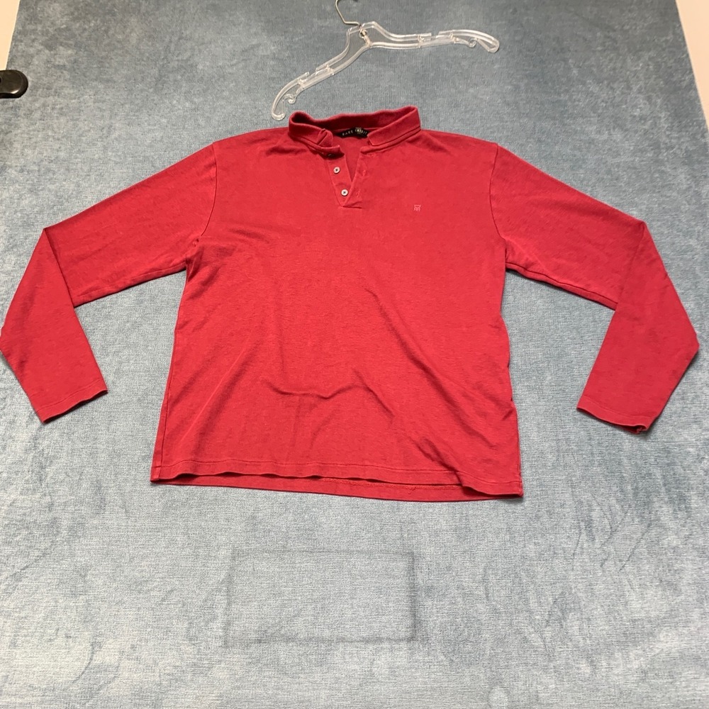 Rare Rabbit Henley Shirt Mens Large Red Logo Long Sleeve Classic Pullover